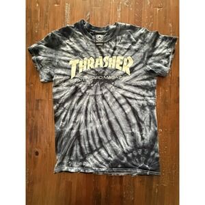 Thrasher Skateboard Magazine Tie Dye T Shirt Mens Small Black Gray Logo Tee